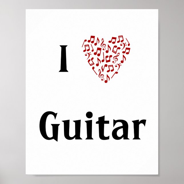 I Love Guitar Red Heart of Music Notes Poster (Front)