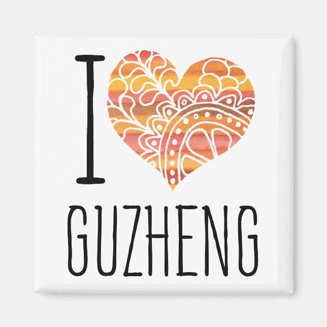 I Love Guzheng Orange Mandala Heart Magnet (Front)