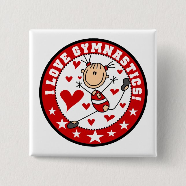 I Love Gymnastics 2 Inch Square Button (Front)