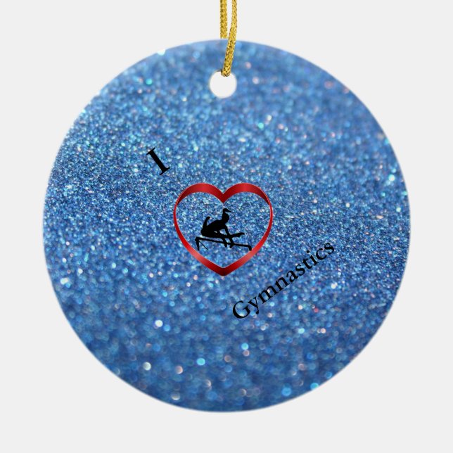 I Love Gymnastics Blue Sparkle Ornament (Front)