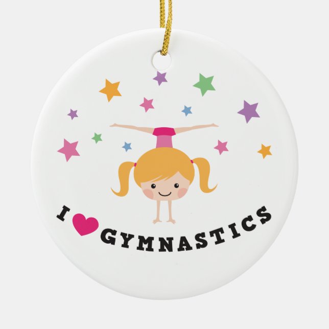 I love gymnastics cartoon girl doing handstand ceramic ornament (Front)