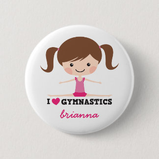 I love gymnastics cartoon girl personalized name 2 inch round button