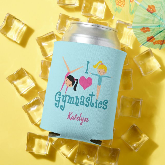 I Love Gymnastics Cute Custom Kids Monogram Can Cooler (In Situ Summer)