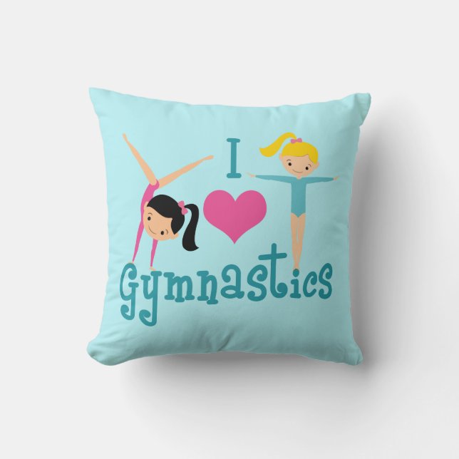 I Love Gymnastics Cute Gymnast Girls Bedroom Teal Throw Pillow (Front)