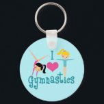 I Love Gymnastics Cute Gymnast Keychain<br><div class="desc">I Love Gymnastics. A pretty gymnastics girl gift with adorable teal text in between two tumbling girls and a beautiful pink heart. A cute gymnast present for a kids or women's gymnastic coach.</div>