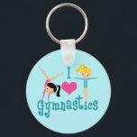 I Love Gymnastics Cute Gymnast Keychain<br><div class="desc">I Love Gymnastics. A pretty gymnastics girl gift with adorable teal text in between two tumbling girls and a beautiful pink heart. A cute gymnast present for a kids or women's gymnastic coach.</div>