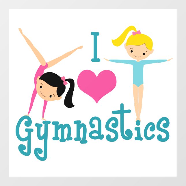 I Love Gymnastics Cute Gymnast Window Cling (Sheet)