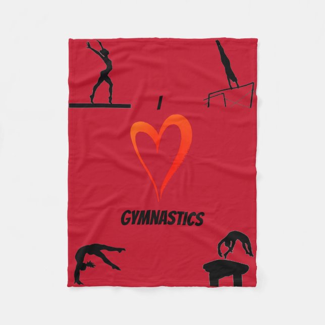 I Love Gymnastics Girls Fleece Blanket (Front)