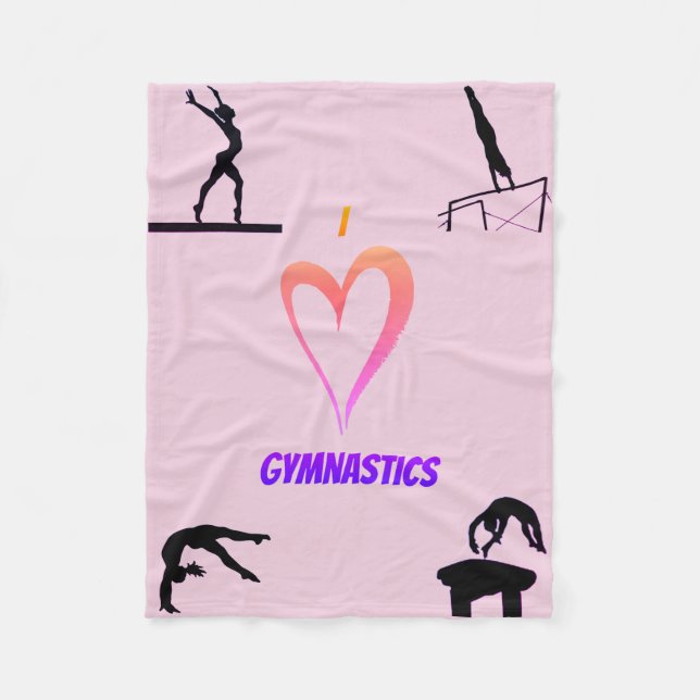 I Love Gymnastics Girls Fleece Blanket (Front)