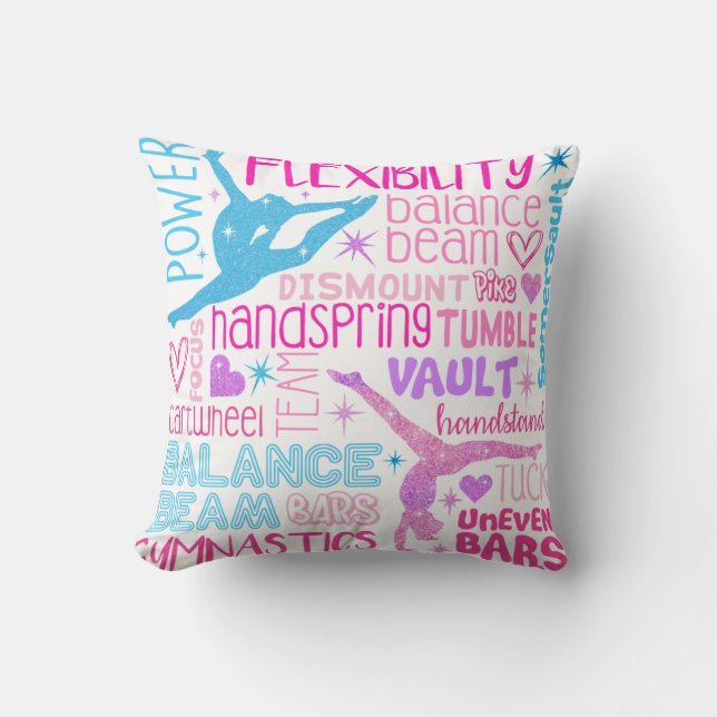 I love Gymnastics-girls pink, purple and blue Pape Throw Pillow (Front)