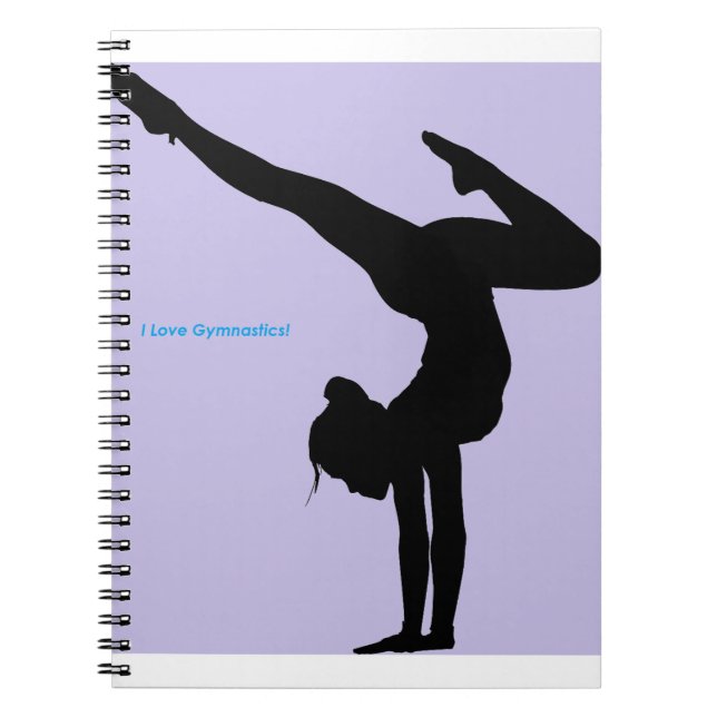 I Love Gymnastics- Gymnast with Lilac Background Notebook (Front)