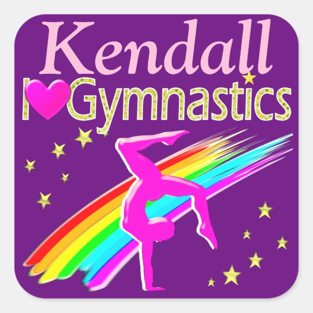 I LOVE GYMNASTICS PERSONALIZED PURPLE STICKERS (Front)