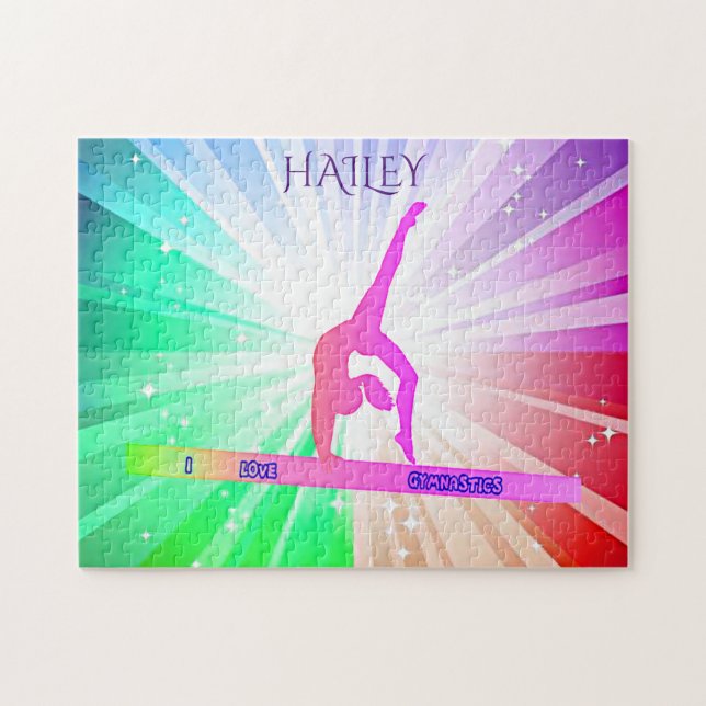 "I LOVE GYMNASTICS" puzzle avec gymnaste. (Horizontal)