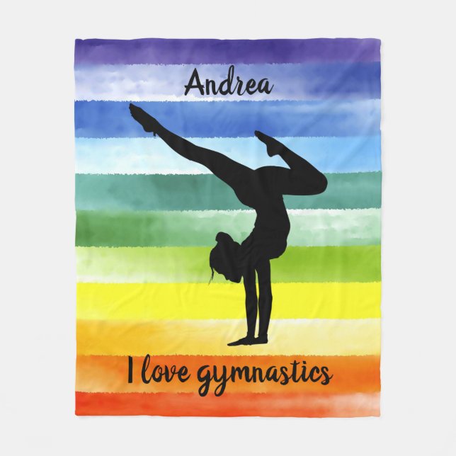 I Love Gymnastics Rainbow Fleece Blanket (Front)