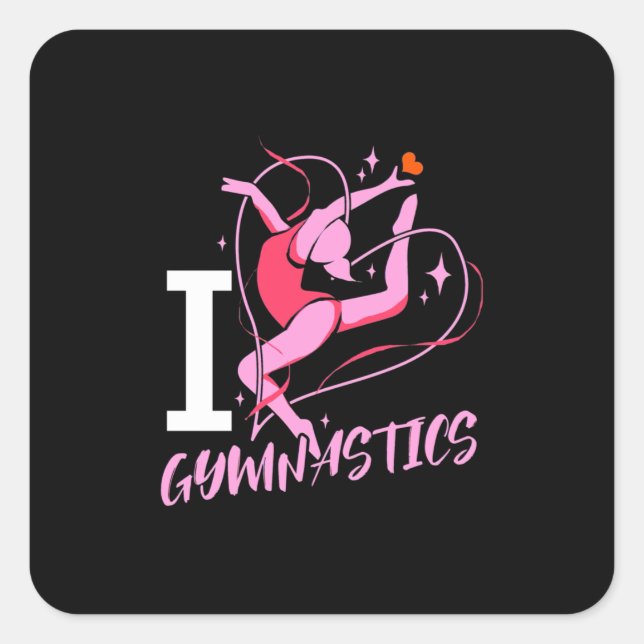 I Love Gymnastics Square Sticker (Front)
