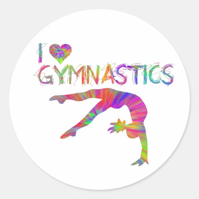 I Love Gymnastics Tie Dye Shirts Bags Stickers etc (Front)