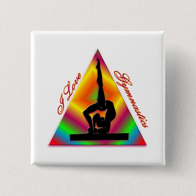 I Love Gymnastics triangle #4 2 Inch Square Button (Front)