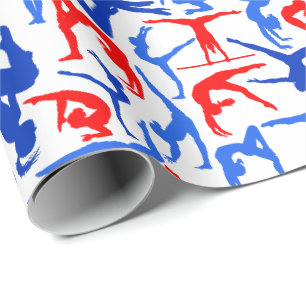 I LOVE Gymnastics Wrapping Paper Red, White & Blue