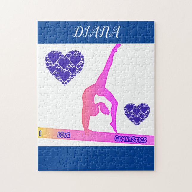 "I Love Gymnastique" puzzle avec les coeurs. (Vertical)
