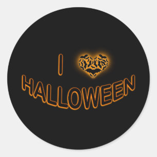 I Love Halloween (Batty Love Heart) Orange Classic Round Sticker