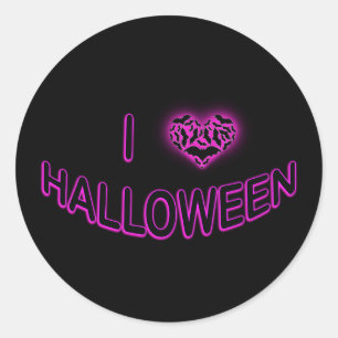 I Love Halloween (Batty Love Heart) Purple Classic Round Sticker