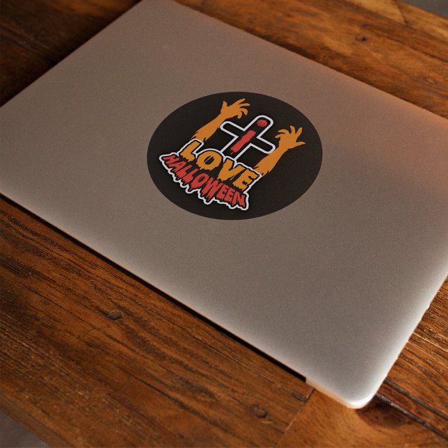 I Love Halloween Creepy Zombie Hands Classic Round Sticker (Creator Uploaded)