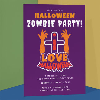 I Love Halloween Creepy Zombie Hands Party Invitation
