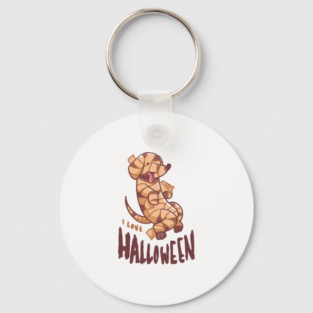 I Love Halloween - Dog Mummy Keychain (Front)