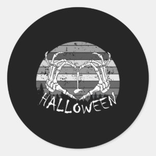 I Love Halloween Funny Bone Hands Skull Heart Retr Classic Round Sticker