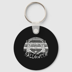 I Love Halloween Funny Bone Hands Skull Heart Retr Keychain
