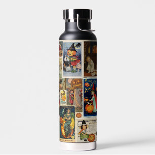 I Love Halloween Vintage Greeting Cards Collage Water Bottle