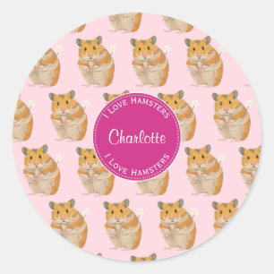 I love Hamsters Pink Hamster Pattern Classic Round Sticker
