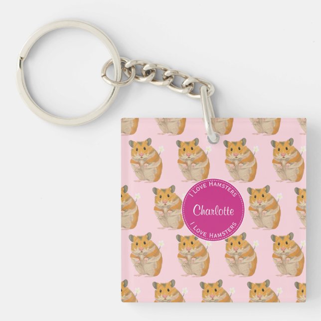 I love Hamsters Pink Hamster Pattern Keychain (Front)