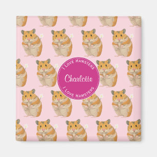 I love Hamsters Pink Hamster Pattern Magnet