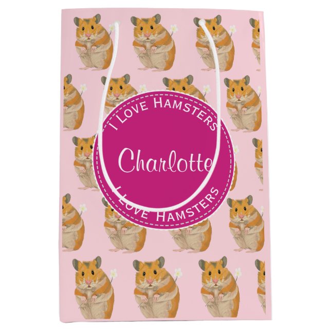 I love Hamsters Pink Hamster Pattern  Medium Gift Bag (Front)