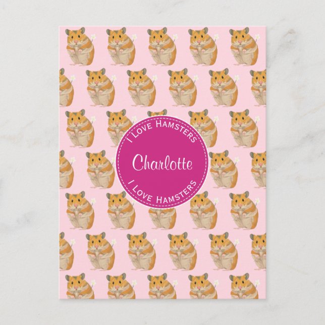 I love Hamsters Pink Hamster Pattern Postcard (Front)