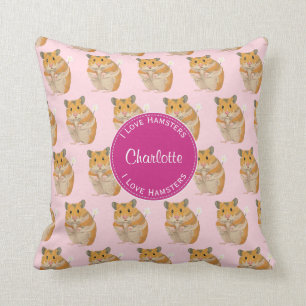 I love Hamsters Pink Hamster Pattern Throw Pillow