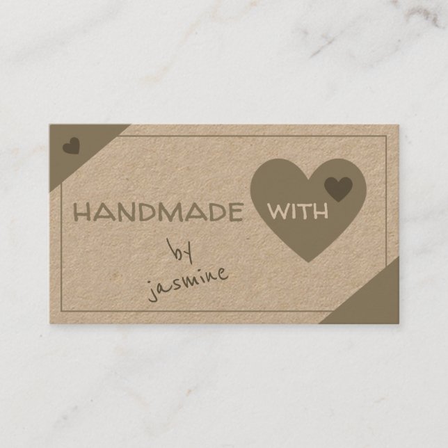 I Love Handmade With Hearts Modern Kraft Paper Business Card (Front)