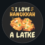 I Love Hanukkah A Latke Funny Latkes Happy Classic Round Sticker<br><div class="desc">I Love Hanukkah A Latke Funny Latkes Happy</div>