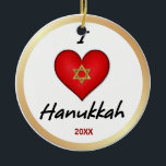 I Love Hanukkah Ornaments<br><div class="desc">Big red heart with gold Star of David. Text says I Love Hanukkah.</div>