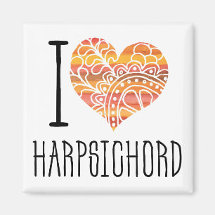I Love Harpsichord Orange Mandala Heart Magnet