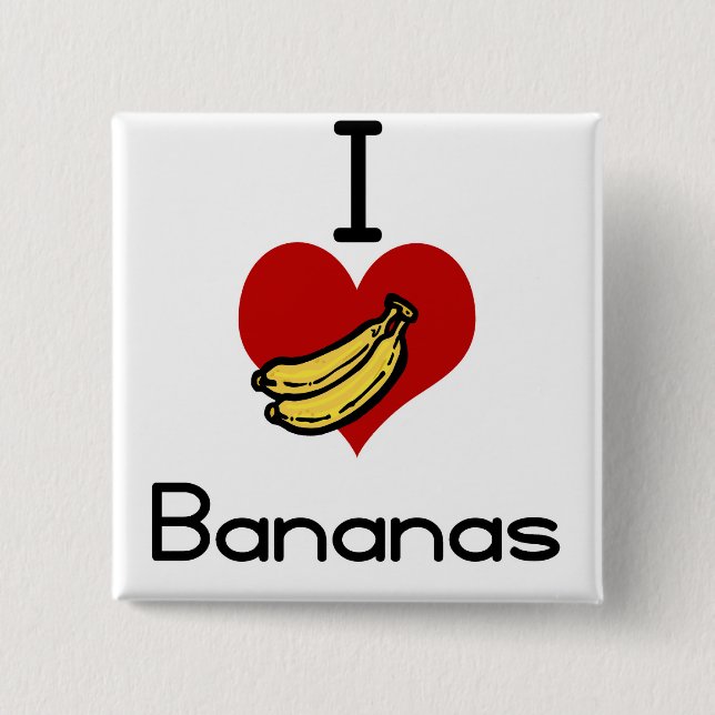 I love-heart bananas 2 inch square button (Front)