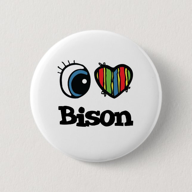 I Love (Heart) Bison 2 Inch Round Button (Front)