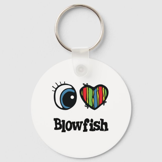 I Love (Heart) Blowfish Keychain (Front)