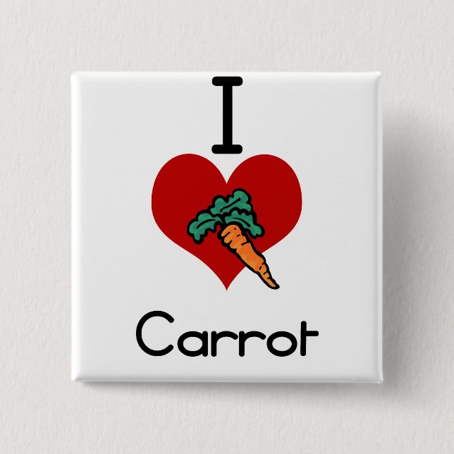 I love-heart carrot 2 inch square button (Front)