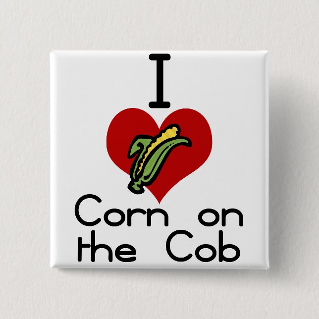 I love-heart corn on the cob 2 inch square button (Front)