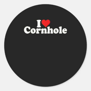 I LOVE HEART CORNHOLE CLASSIC ROUND STICKER