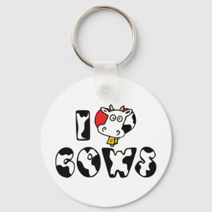 I Love Heart Cows Keychain