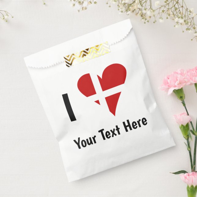 I  Love (Heart Danish Flag) Personalized Text Favour Bag (Sealed)
