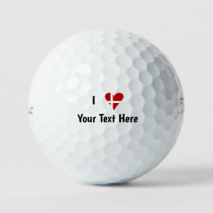 I Love (Heart Danish Flag) Personalized Text Golf Balls